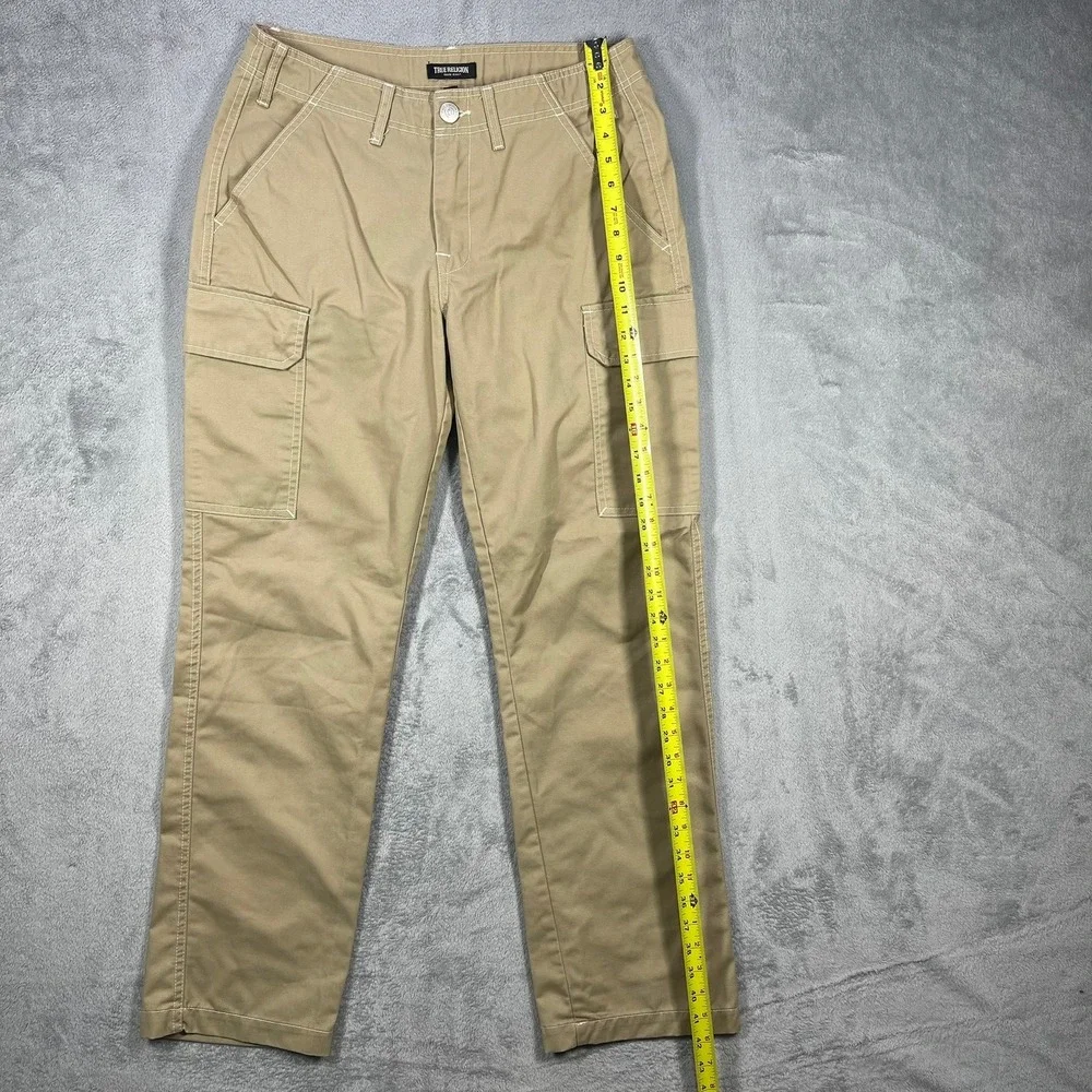 True Religion Cargo Pants Mens 30(31x31)Tan Khaki Contrast Stitching Utilitarian